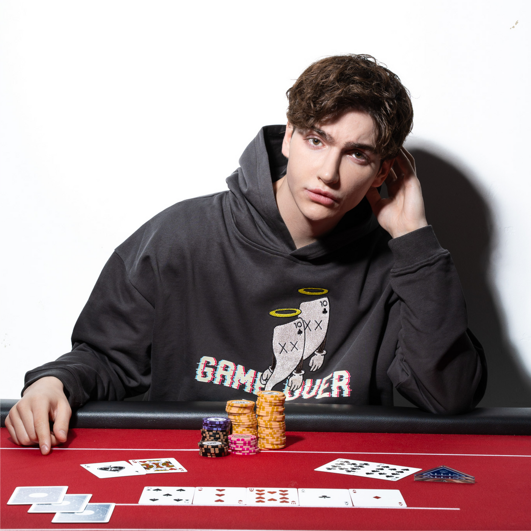 世界のヨコサワ　パーカー　黒　ポーカー 世界のヨコサワ パーカー フーディー 黒 総柄 POKER メンズ L
